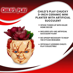 CHILD'S PLAY CHUCKY 3-INCH CERAMIC MINI PLANTER WITH ARTIFICIAL SUCCULENT