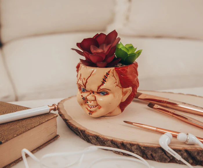 CHILD'S PLAY CHUCKY 3-INCH CERAMIC MINI PLANTER WITH ARTIFICIAL SUCCULENT