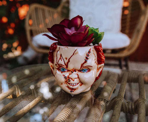 CHILD'S PLAY CHUCKY 3-INCH CERAMIC MINI PLANTER WITH ARTIFICIAL SUCCULENT
