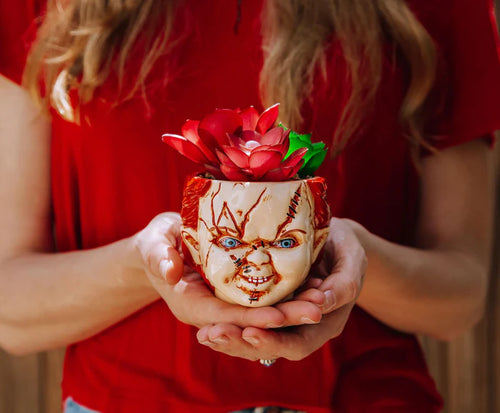 CHILD'S PLAY CHUCKY 3-INCH CERAMIC MINI PLANTER WITH ARTIFICIAL SUCCULENT