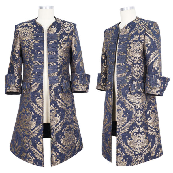 Brocade Military Pirate Frock Coat | Blue & Gold