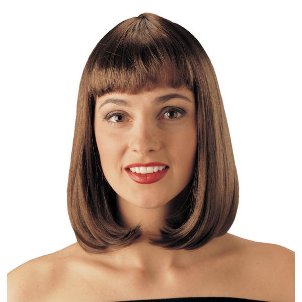 brown shoulder length wig with bangs