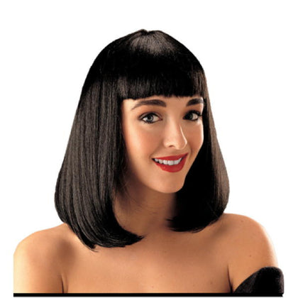 black shoulder length wig with bangs