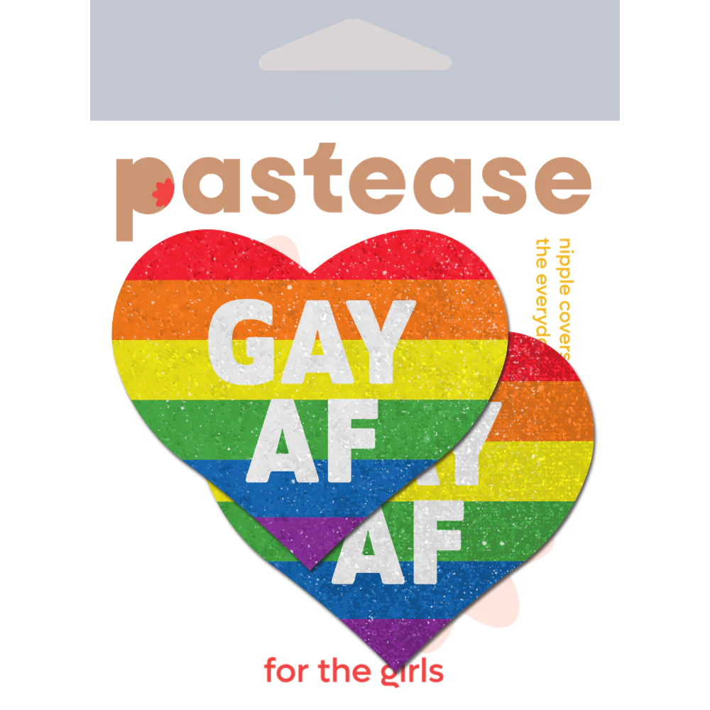 Rainbow 'GAY AF' on Glitter Velvet Heart Nipple Pasties | Pastease
