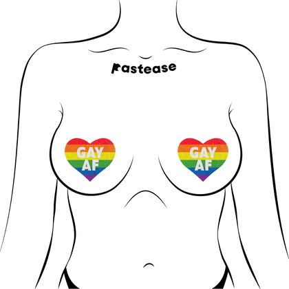 Rainbow 'GAY AF' on Glitter Velvet Heart Nipple Pasties | Pastease