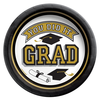 Gold Grad Round 7in Plate 20ct | Graduation