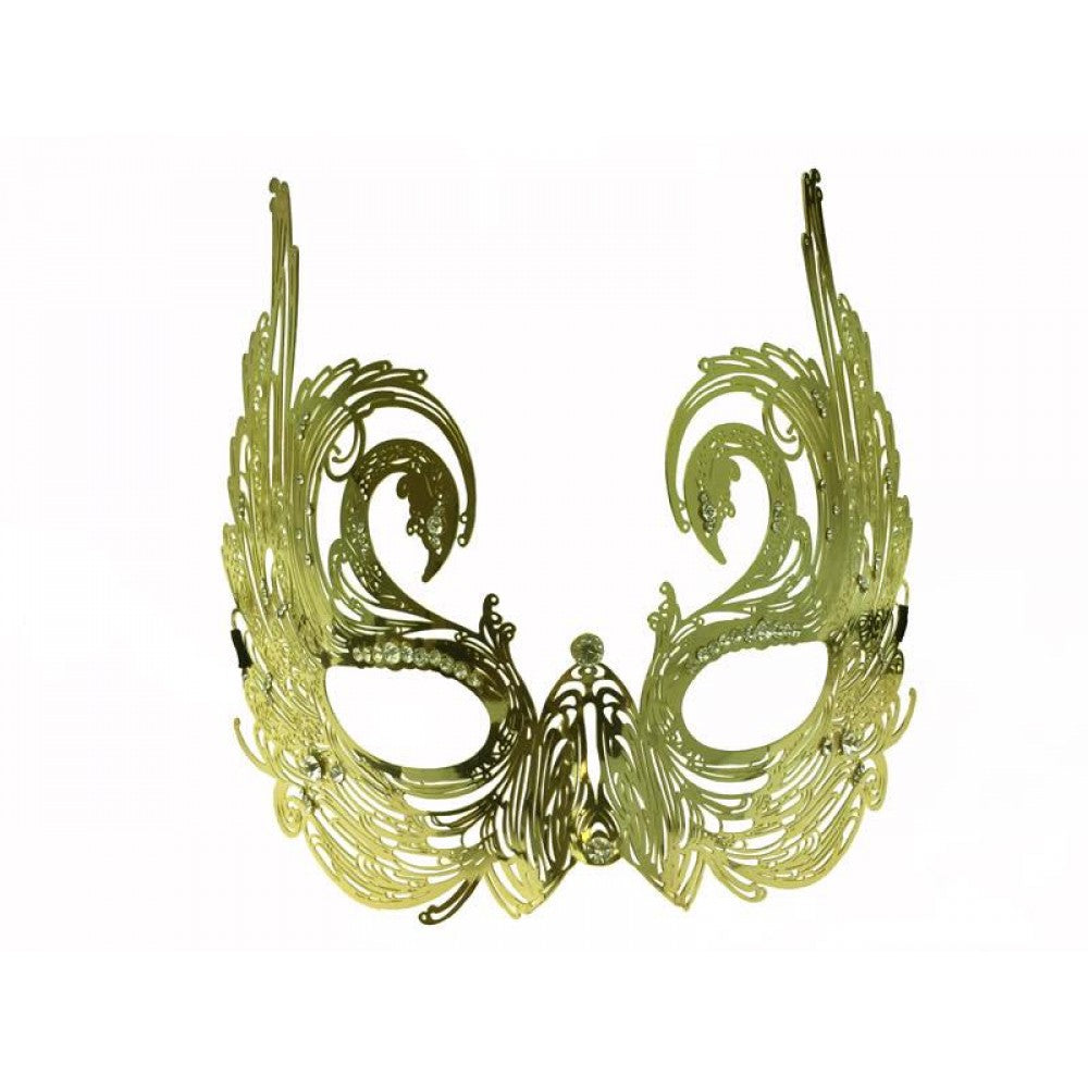 Laser-cut metal swan styled mask & Diamonds | Gold