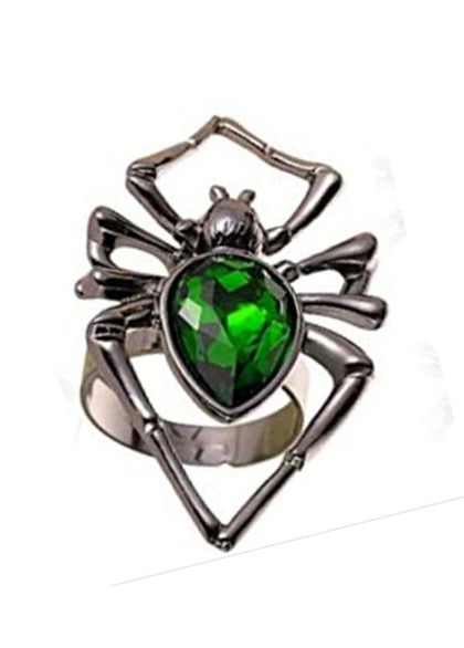 Silver Spider Ring with Green Gem