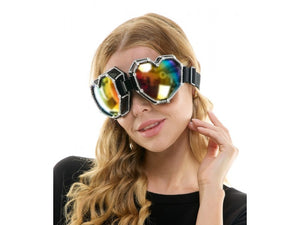 Rhinestone Heart Rave Goggles | Black