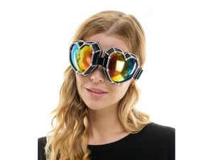 Rhinestone Heart Rave Goggles | Black