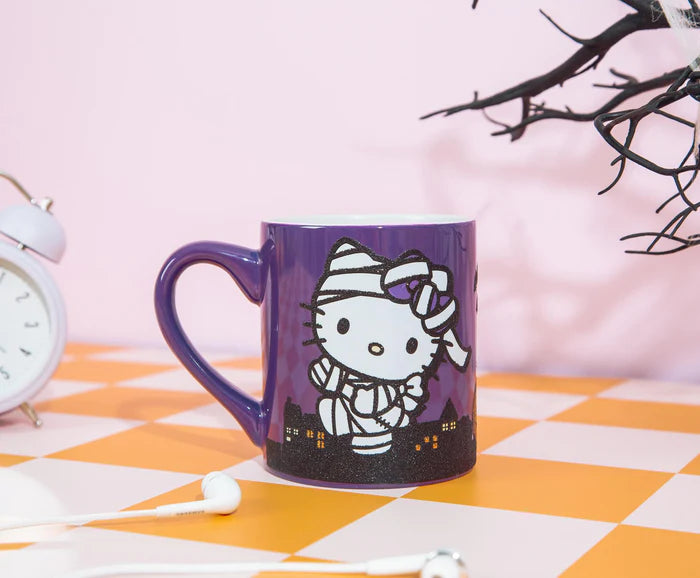SANRIO HELLO KITTY "HAPPY HALLOWEEN" CERAMIC GLITTER MUG | HOLDS 14 OUNCES