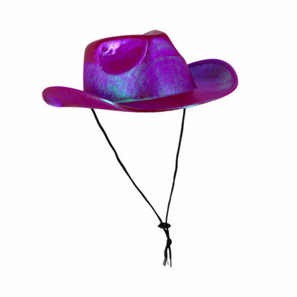 METALLIC COWBOY HAT WITH TIE-UP STRING | Hot Pink
