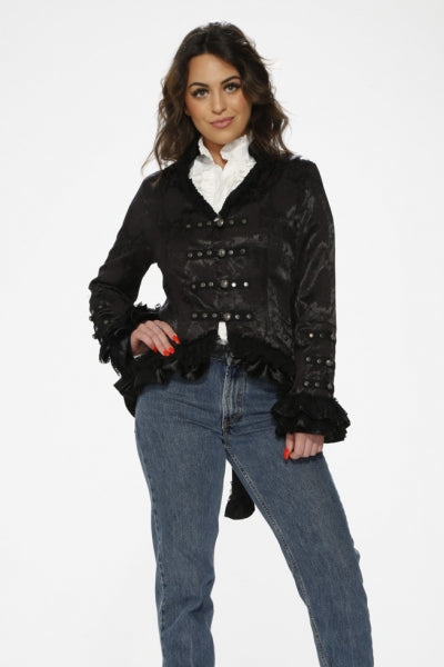 Women's Black Brocade Tailed Jacket