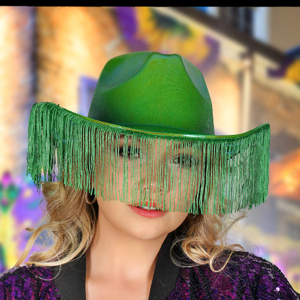 Fringe Metallic Cowboy Hat | Aqua Green