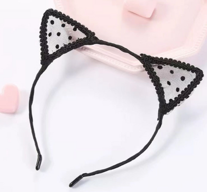 KITTY LACE HEADBAND W/ POLKA DOTS