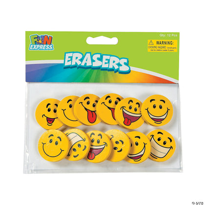 Large Smile Face Erasers 12ct