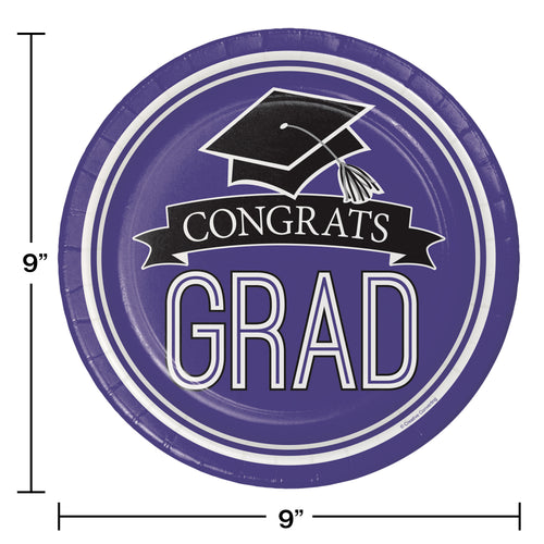 Purple 9in Paper Plates 18ct | Graduation