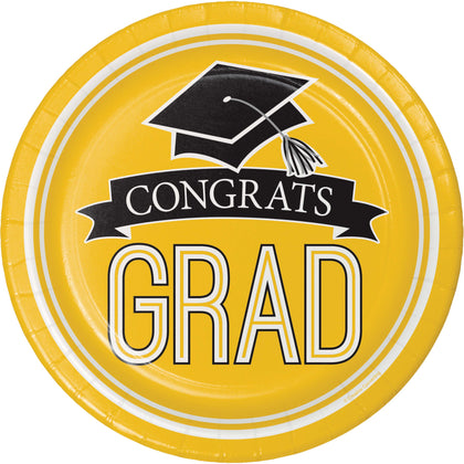 Yellow Congrats Grad 9in Paper Plates 18ct | Graduation