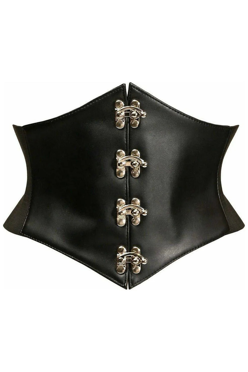 Lavish Black Faux Leather Corset Belt Cincher w/Clasps | Silver