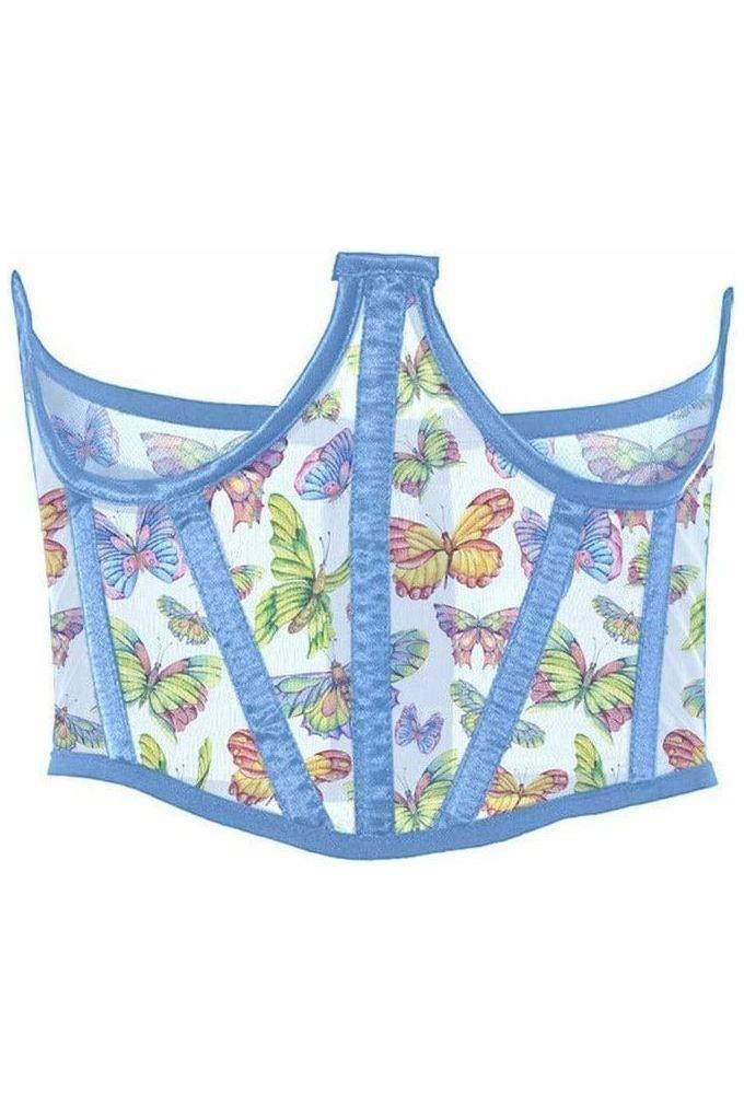 Lavish Butterfly Print Mesh Open Cup Waist Cincher