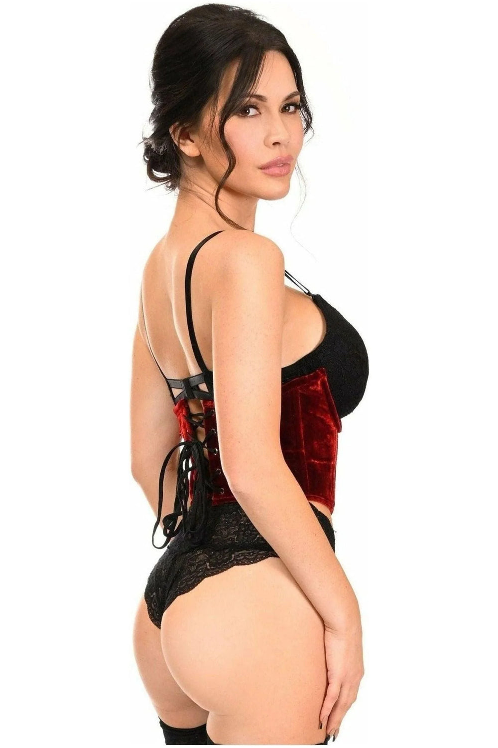 Lavish Red Velvet Underwire Waist Cincher Corset