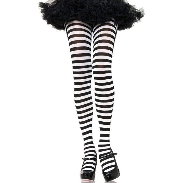 Nylon Black & White Striped Tights
