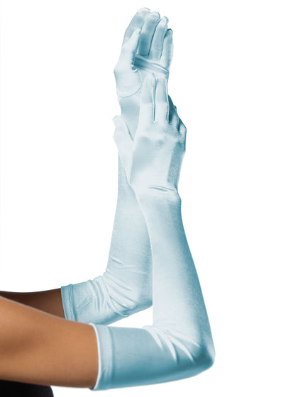 Light Blue Long Satin Gloves