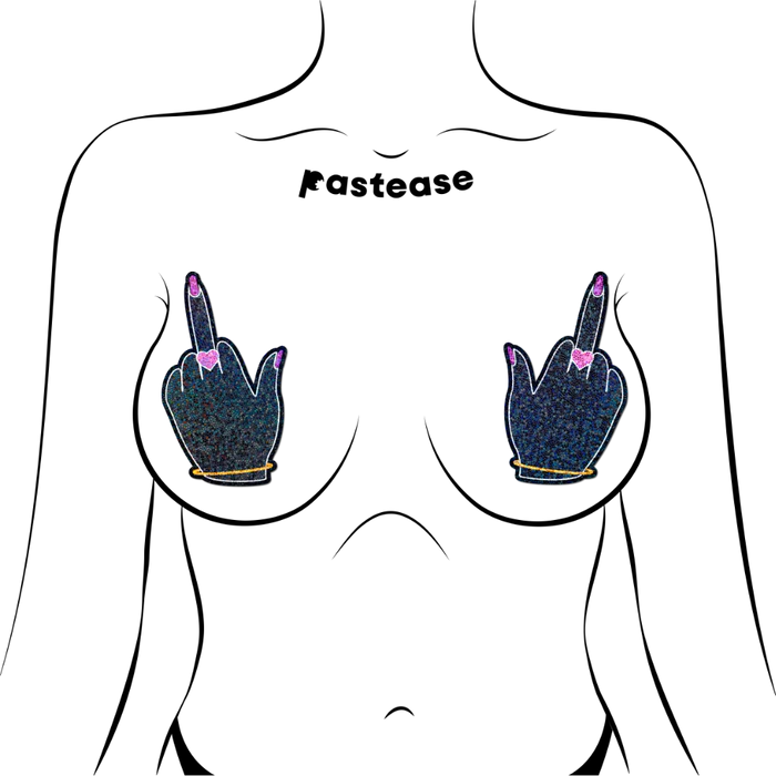 Middle Finger Pasties: Glittering F*ck You Lady Hands Nipple Covers  | Pastease