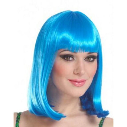 blue shoulder length wig with bangs