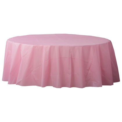 New Pink Round Plastic Table Cover | Solids