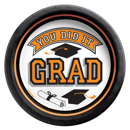 Orange Grad Round 7in Plate 20ct | Graduation
