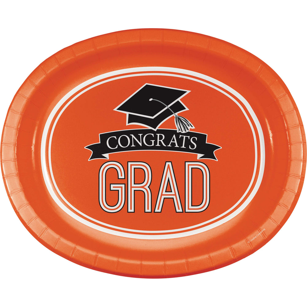 Orange Congrats Grad Oval Paper Plates 8ct | Graduation