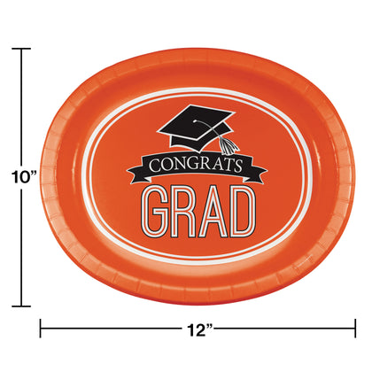 Orange Congrats Grad Oval Paper Plates 8ct | Graduation