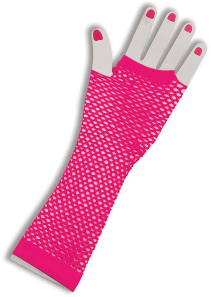 Fishnet Fingerless Glove Long Pink