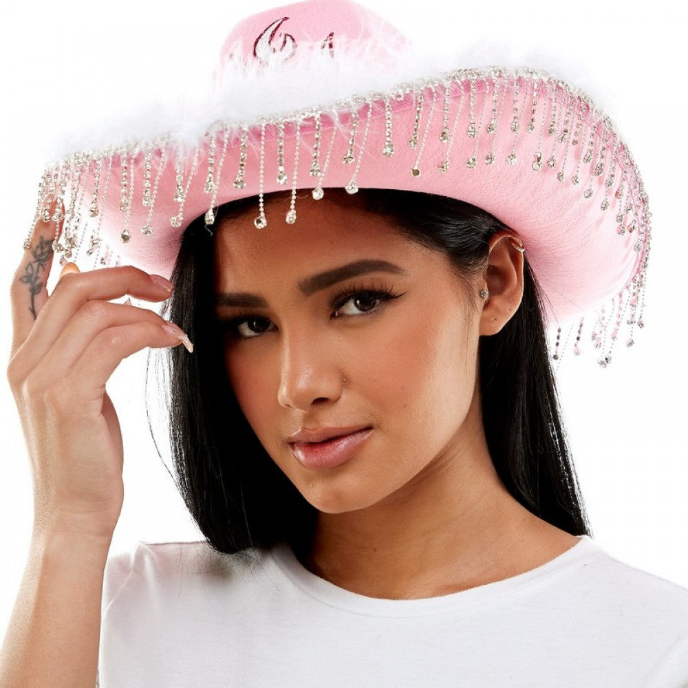 Rhinestone Flame Cowboy Hat | Pink