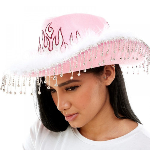 Rhinestone Flame Cowboy Hat | Pink