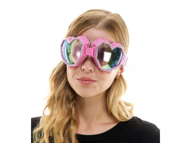 Rhinestone Heart Rave Goggles | Pink