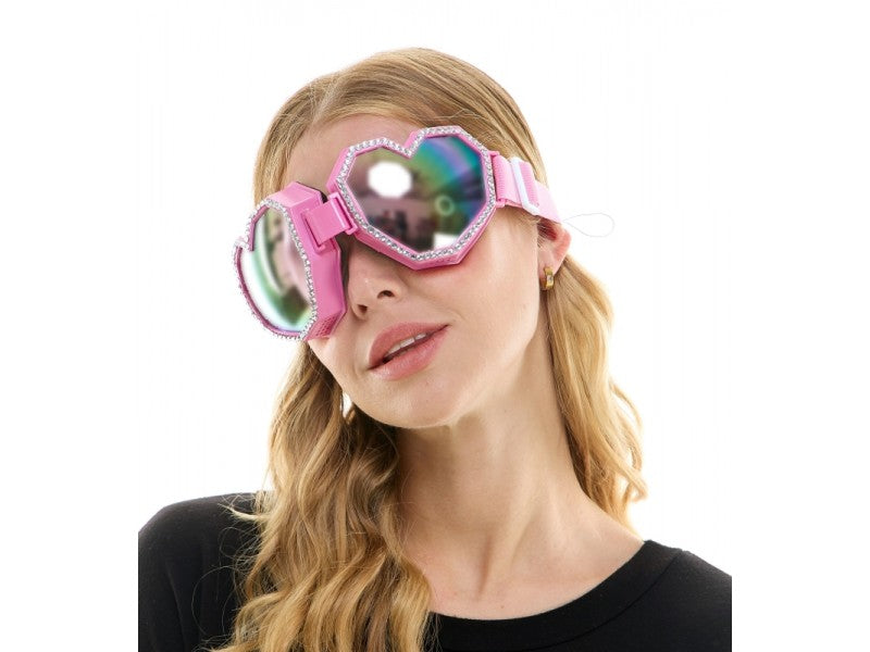 Rhinestone Heart Rave Goggles | Pink