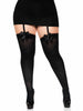 Plus Size Thigh High Stockings with Bow - Black