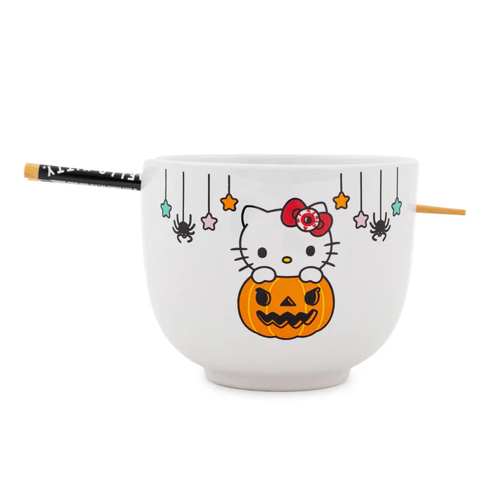 SANRIO HELLO KITTY PUMPKIN BOO 20-OUNCE CERAMIC RAMEN BOWL AND CHOPSTICK SET