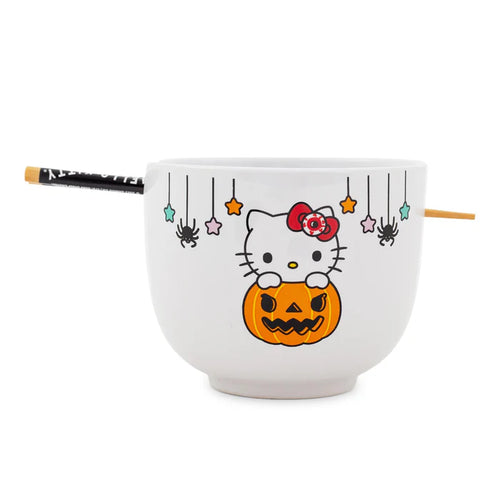 SANRIO HELLO KITTY PUMPKIN BOO 20-OUNCE CERAMIC RAMEN BOWL AND CHOPSTICK SET