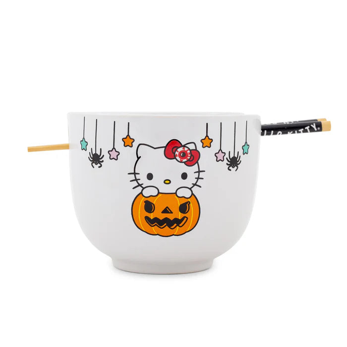 SANRIO HELLO KITTY PUMPKIN BOO 20-OUNCE CERAMIC RAMEN BOWL AND CHOPSTICK SET