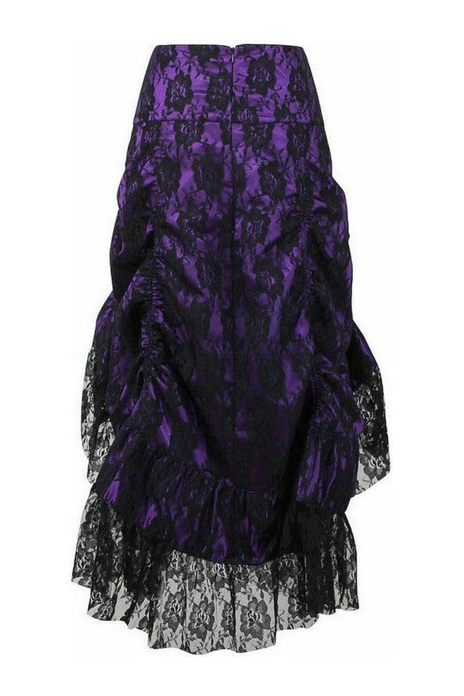 Purple w/Black Lace Overlay Ruched Bustle Skirt