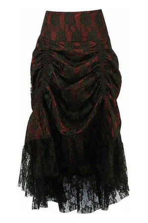 Red w/Black Lace Overlay Ruched Bustle Skirt