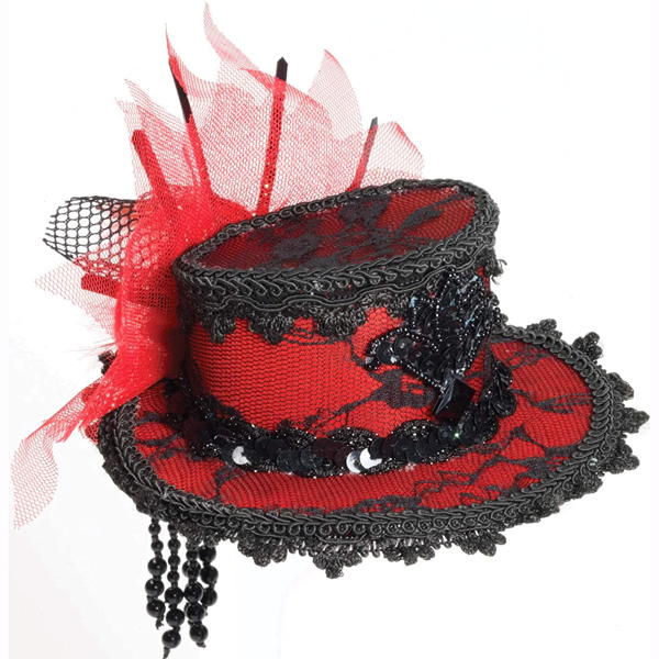 Mini hat with sequined, lace and netting