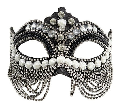 Black Jeweled Mask with Chains & Pearls