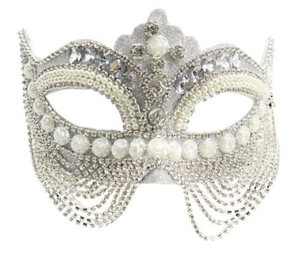 Silver Jeweled Mask with Chain & Pearls