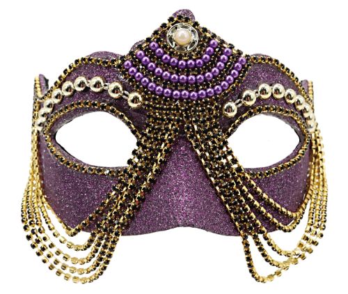 Purple Jeweled Mask with Chains & Pearls