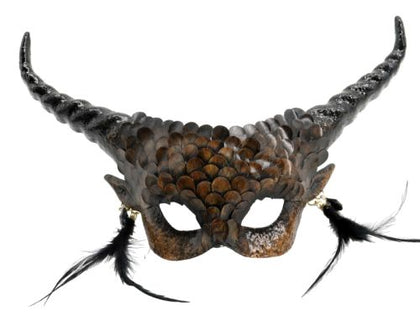 Brown Feather Voodoo Mask with Antlers