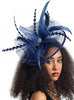 Elegant Navy Blue Fascinator with Feather and Jewel Accent